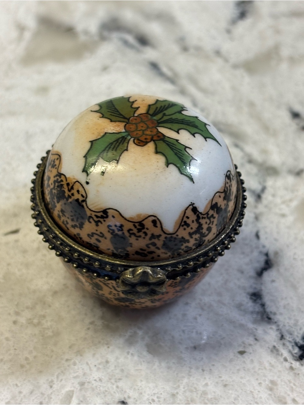 Limoges LIKE Porcelain Christmas Pudding Trinket Box